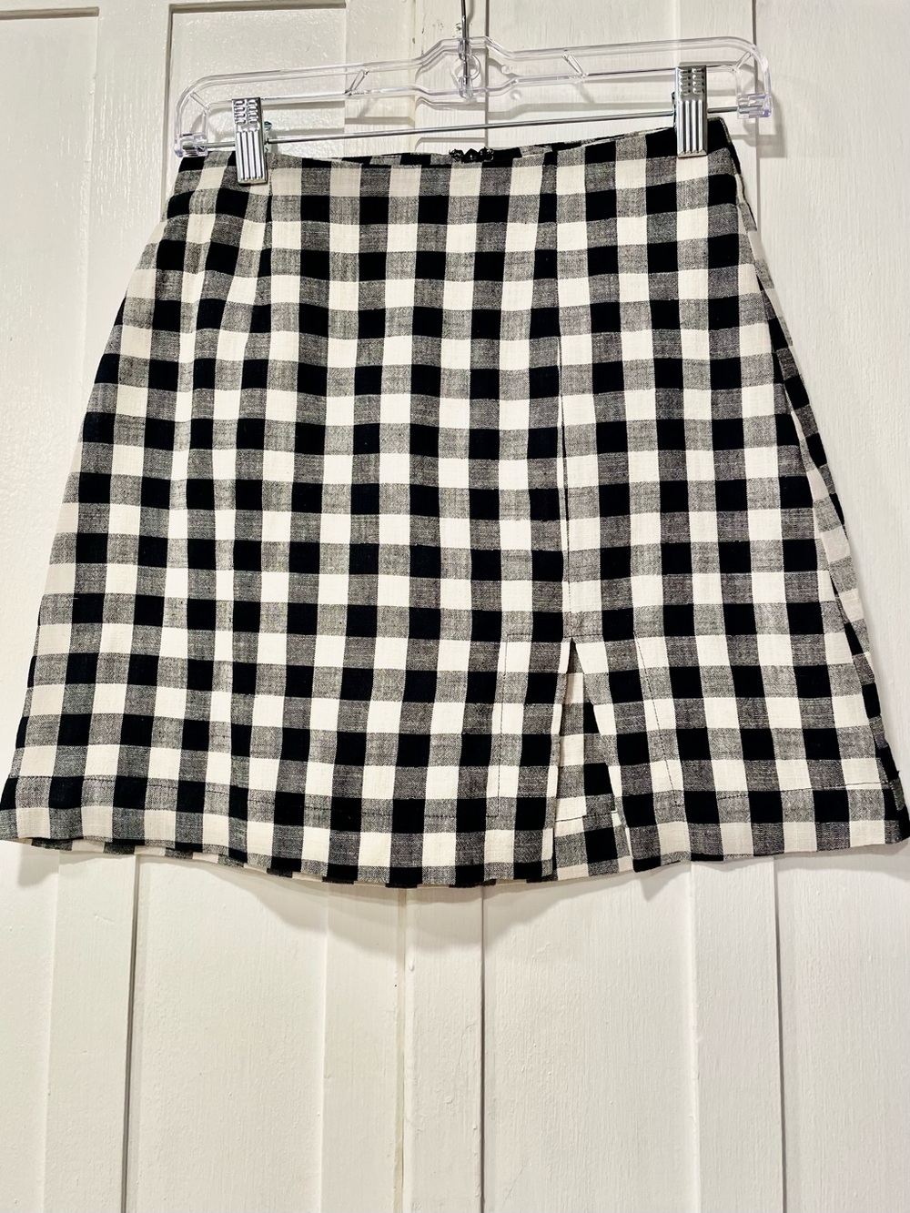 Maeve Mini Black Cream Gingham Cotton Linen Blend Skirt Sz. XXS